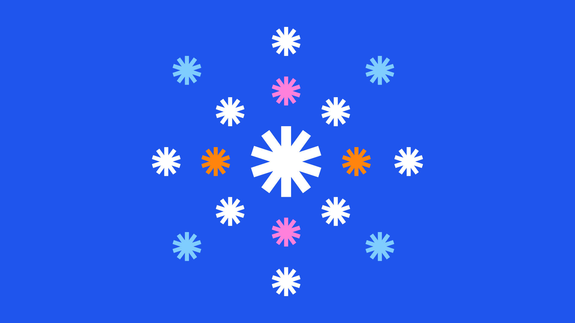 A constellation of colourful stars against a blue background