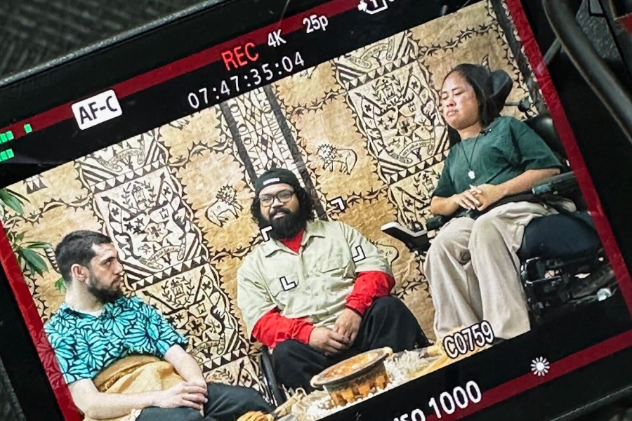 Will with Naomi and John on set of Poly Will and Grace.